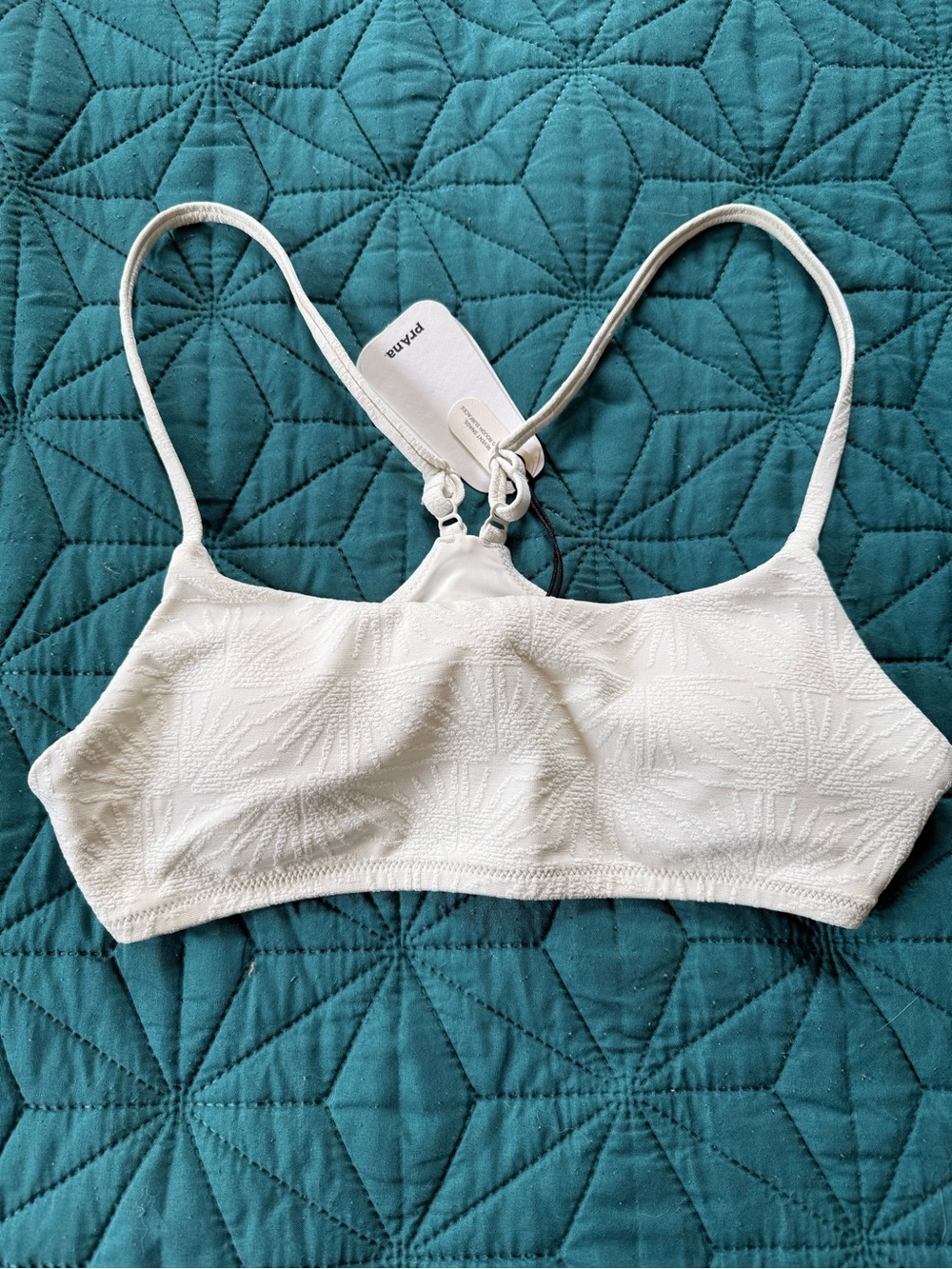 Prana White Textured Bikini Top